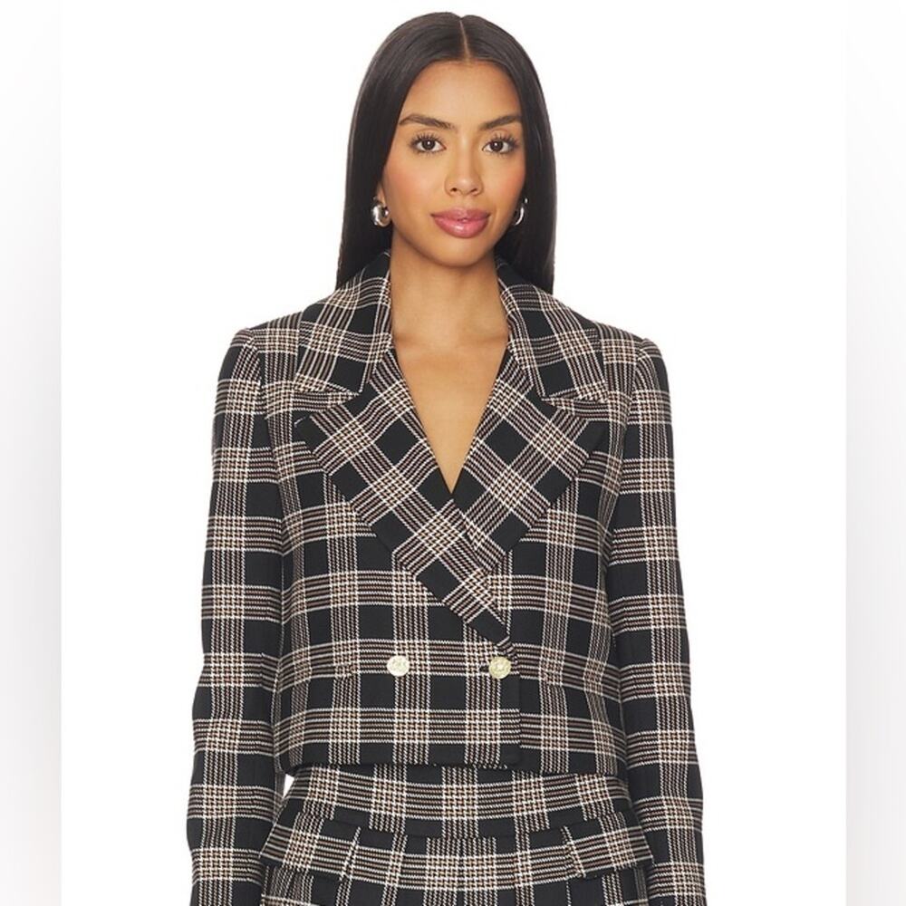 NWT ALICE + OLIVIA Avery Double Breasted Cropped Blazer in Black Size 10
